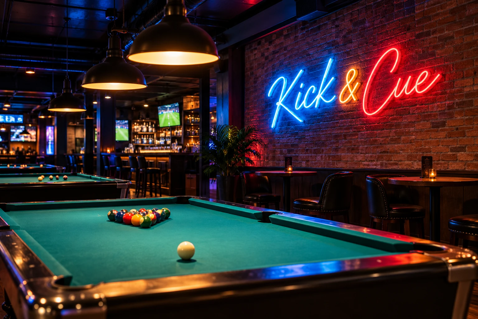 Billiards table inside a lively bar